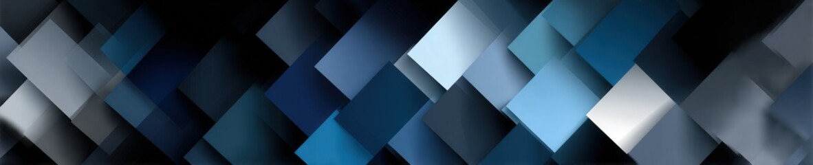 Obraz premium Wide format banner with layered geometric square shapes in cool tones, clean high-resolution background for modern design and professional use.