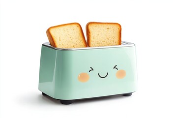 A cheerful cartoon toaster with a smiling face