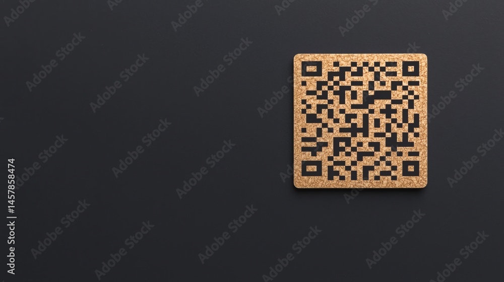 Poster a gold qr code sits on a dark background, positioned to the right with ample negative space.