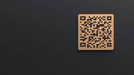 A gold QR code sits on a dark background, positioned to the right with ample negative space.