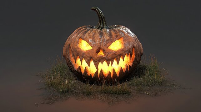 Glowing carved pumpkin halloween decoration digital 3 d render