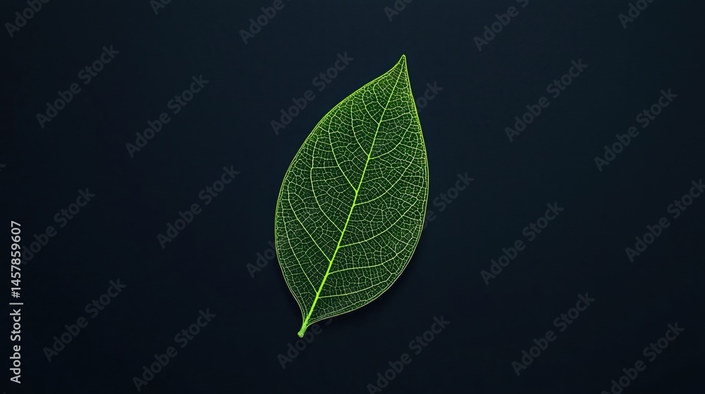 Poster a single green leaf with visible veins is centered on a dark background.