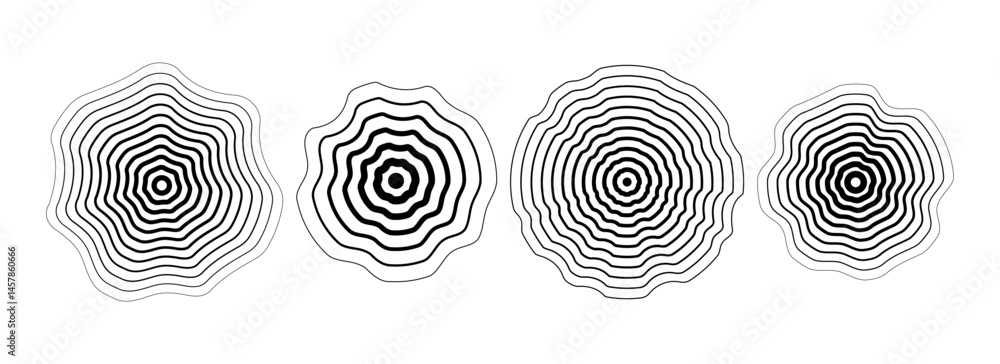 Aufkleber black concentric rippled circle set. dotted and dashed round sound wave collection. epicenter, targe