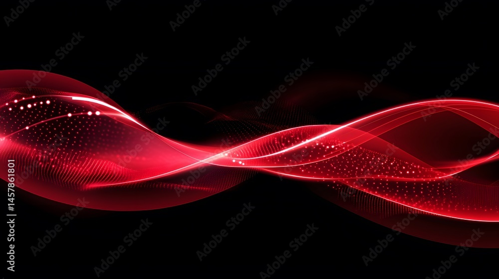 Poster abstract red wave design with glowing dots.