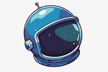 A stylized blue astronaut helmet with a reflective visor and starry on white background