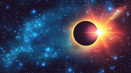 Obraz premium Cosmic eclipse, vibrant stars, and nebulae