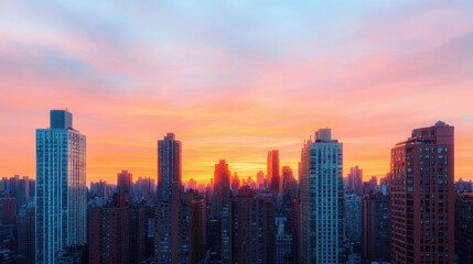 Fototapeta premium Stunning Cityscape at Sunset with Vibrant Colors and Urban Skyline