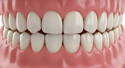 Detailed Human Teeth Anatomy with Pink Gums Clean Dental Rendering on White Background