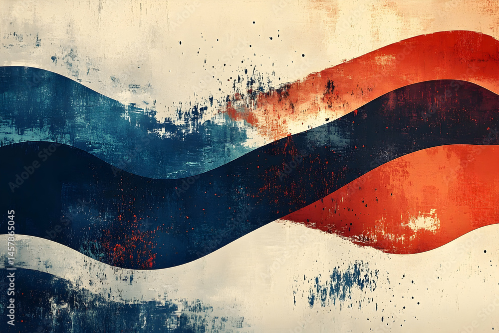 Poster abstract design with textured wavy lines and mottled colors.