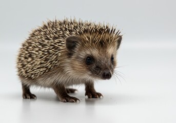 Obraz premium European hedgehog standing on a white surface looking at the camera