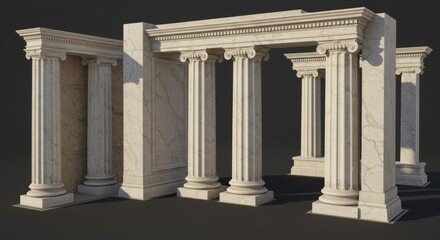 Fototapeta premium Classical Stone Columns and Temple Architectural Render