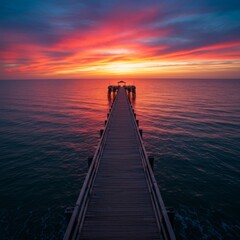 Obraz premium Vibrant Sunset Over Ocean Pier