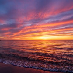Fototapeta premium Vibrant Sunset Over Calm Ocean Beach