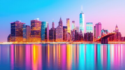 Obraz premium Stunning Manhattan Skyline at Twilight with Vibrant Reflections