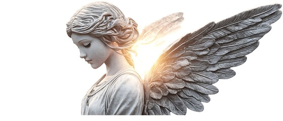 White angel statue with a wing and a face
