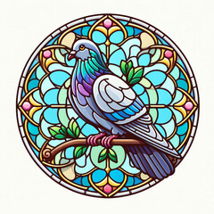 Ornate stained glass design featuring a pigeon.