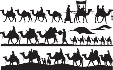 Camel Caravan Desert Silhouette Vector Illustration