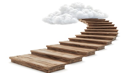 Fototapeta premium Wooden staircase is shown with a cloud in the background