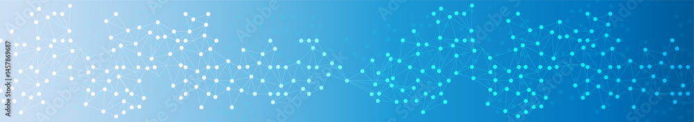 Poster blue digital network background with connected dots and lines for data connections, communication, a