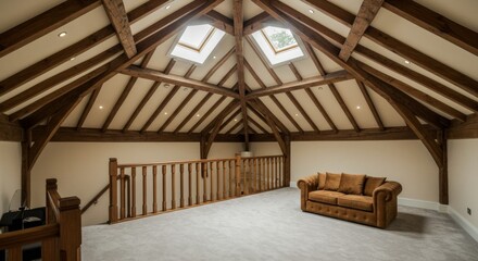 Spacious Loft Interior with Exposed Wooden Beams