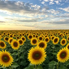 Fototapeta premium Vibrant Yellow Sunflower Field at Sunset