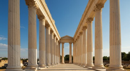 Ancient White Stone Temple Ruins Under Bright Sunlight