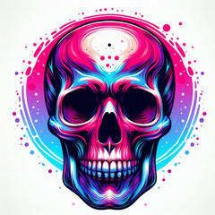 Vibrant, colorful skull graphic design with abstract background.