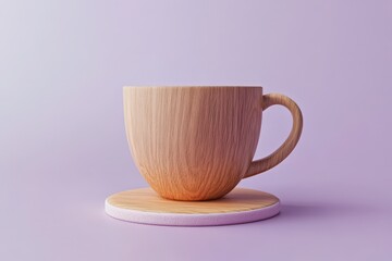 Wooden teacup on a pastel purple surface.