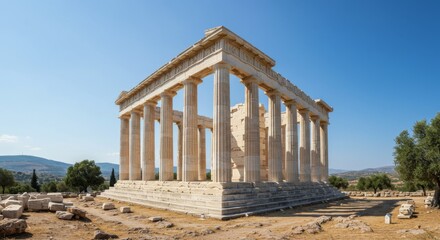 Obraz premium Ancient Greek Temple Ruins Under Sunny Sky