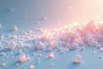Fototapeta premium Luminous sugar crystals scattered, pure white backdrop, shiny, baking, sweetener