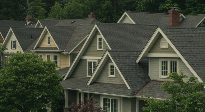 Gray Rooftops and Green Trees in a Residential Neighborhood