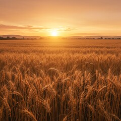 Obraz premium Golden Wheat Field at Sunset