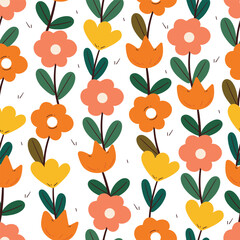 seamless pattern cartoon flowers and leaves. cute botanical wallpaper and pattern for gift wrap paper