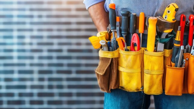 Construction worker with tool belt and tools