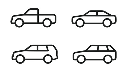Fototapeta premium Four simple line drawings of cars vehicle outlines alone