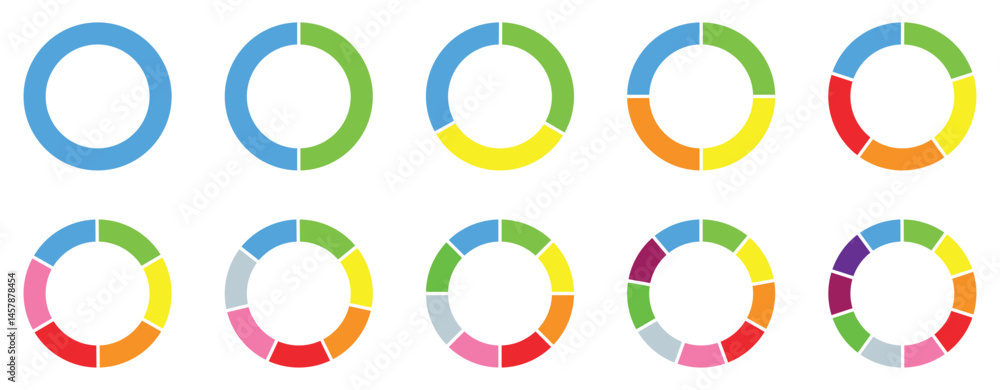 Poster circular chart. wheel division into fractions with colorful segments, circular shape sectors. vector
