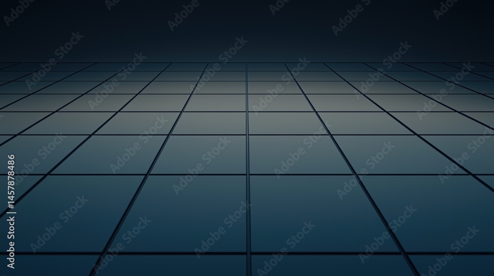 Poster a futuristic, reflective tiled floor extends into darkness, creating a sense of depth and modern min