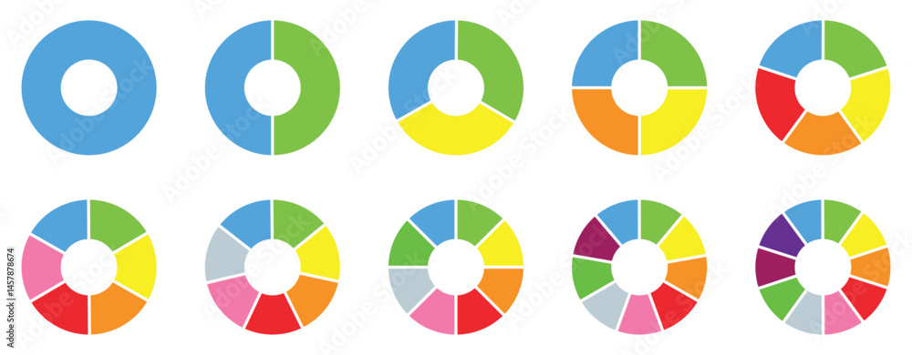 Aufkleber pie chart infographic set. circle diagram collection with sections or parts. segmented circle icons 