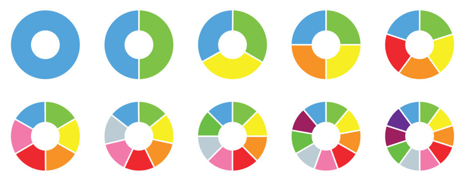 Pie chart infographic set. Circle diagram collection with sections or parts. Segmented circle icons for infographic, data analysis, web design, ui or presentation. Vector-eps 10