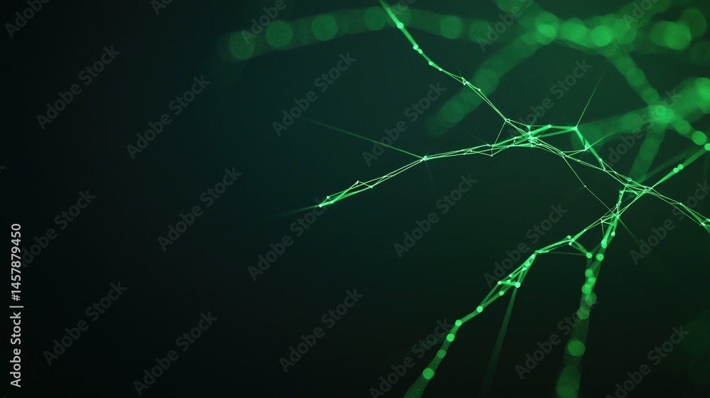 Poster abstract green network lines and nodes on a dark background, resembling digital connections or neura