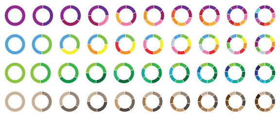 Circle pie chart. 1,2,3,4,5,6,7,8,9,10, sections or steps. Flat process cycle. Progress sectors. 