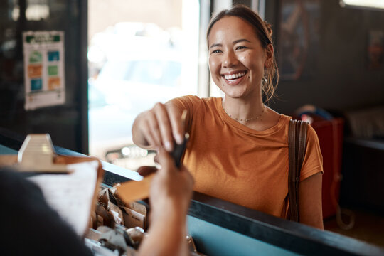 Woman, customer and car keys at mechanic in workshop for vehicle repair, maintenance and motor service. Auto industry, person and happy client at garage for transport fixing deal and small business - Powered by Adobe