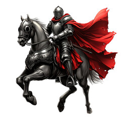 A Cartoon Knight Riding a Horse Isolated on Transparent Background