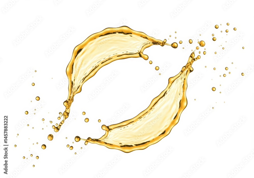 Poster dynamic splash of golden liquid creates an abstract shape on white background