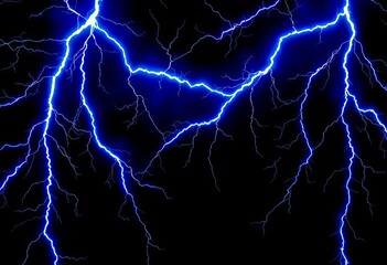 Electric blue lightning bolts, ultra-realistic abstract texture on black, vibrant, fantasy