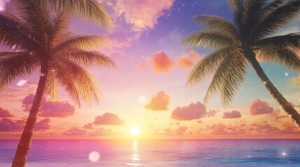 Obraz premium Tropical sunset with palm trees