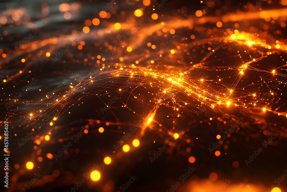 Poster abstract digital illustration of luminous network patterns.
