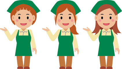 こちら、と笑顔の緑エプロンの若い女性。その2