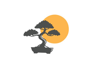 Bonsai with moon illustration for icon and logo design 
