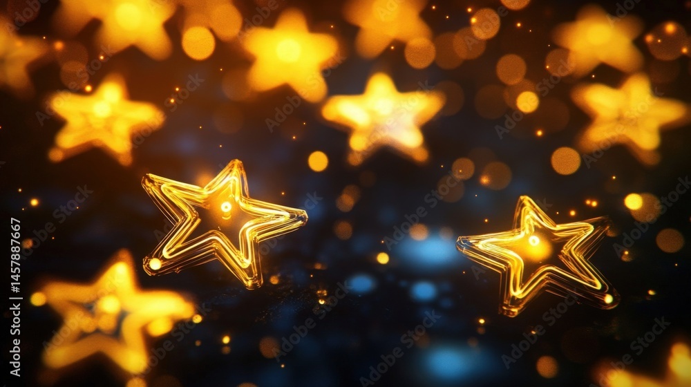 Poster radiant starfall: abstract composition of glimmering golden celestial objects